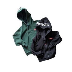 2 probably not supreme hoodies youth M L black green zip up pull over